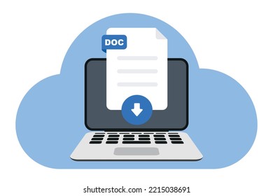 Upload document. Laptop and upload file icon. File transfer. Copy files, data exchange, backup, file sharing concepts. Flat style. Vector illustration