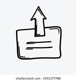 Upload Document Vector Icon. Drawing Sketch Illustration Hand Drawn Line.