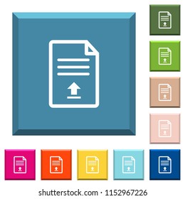 Upload document white icons on edged square buttons in various trendy colors