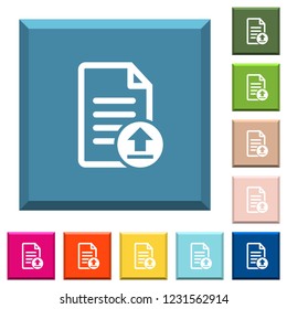 Upload document white icons on edged square buttons in various trendy colors