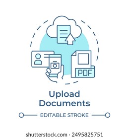 Upload documents soft blue concept icon. Cloud storage, person verification. Notary services. Round shape line illustration. Abstract idea. Graphic design. Easy to use in infographic, presentation
