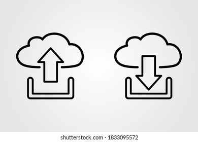 Upload and download button icon with a nice cloud. vector illustration, outline design style
