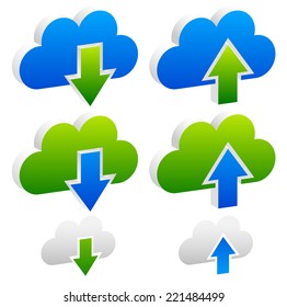 Upload, download buttons, icons with cloud