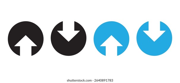 Upload and download cirle in different design. Upload and download circle with arrow. Backup icon. Storage symbol. Vector illustration.