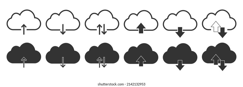 Upload Download Cloud Icon. Downloand File And Send File Illustration Symbol. Sign Save, Load Vector.