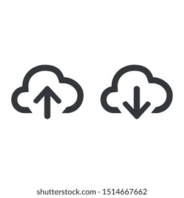 Upload and download from cloud server. Arrow up and down in cloud icon