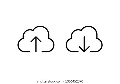 Upload and download from cloud server. Online hosting backup linear vector icon.