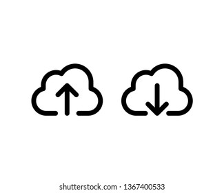 Upload and download from cloud server. Online hosting backup linear vector icon.