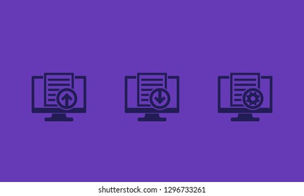 upload, download document, file via computer icons
