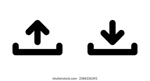 upload and download icon set. black flat icon.