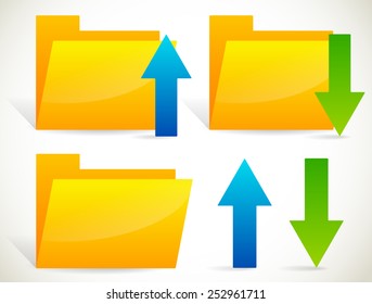 Upload, download icons with arrows and folders. separated version included