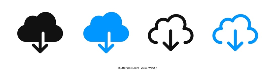Cargar y descargar iconos. Iconos de almacenamiento en la nube. Base de datos en la nube. Nubes vectoriales. EPS 10