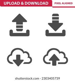 Upload, Download Icons. Data, Cloud Computing. Professional, pixel perfect vector icon set.