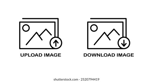 Cargar e iconos de Descarga. imagen, Imagen Video, foto, Cargar y concepto de Descarga. alta calidad. ilustración diseño gráfico de Vector