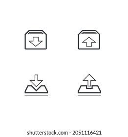 Upload and download icons. Symbol of information transfer. For the interface of mobile applications, software, web designs.