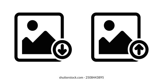 upload download picture vector icon black isolated white background