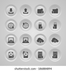 Upload download symbols collection user interface computer mobile icons set flat isolated vector illustration