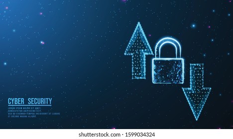 upload, download, transferring data. and lock, padlock, security concept. from connecting dot and line. vector illustration.futuristic design on dark blue background