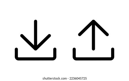 upload and download vector icons, simple black line elements with arrow up and down