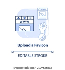 Upload favicon light blue concept icon. Making professional website abstract idea thin line illustration. Branding image. Isolated outline drawing. Editable stroke. Arial, Myriad Pro-Bold fonts used