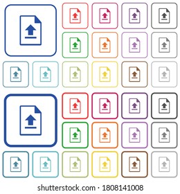 Upload file color flat icons in rounded square frames. Thin and thick versions included.