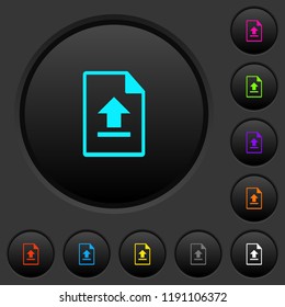 Upload file dark push buttons with vivid color icons on dark grey background
