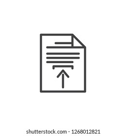 Upload file document outline icon. linear style sign for mobile concept and web design.  File with arrow up simple line vector icon. Symbol, logo illustration. Pixel perfect vector graphics