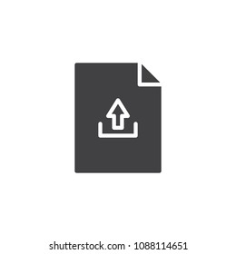 Upload file document vector icon. filled flat sign for mobile concept and web design. Paper document and arrow up simple solid icon. Symbol, logo illustration. Pixel perfect vector graphics