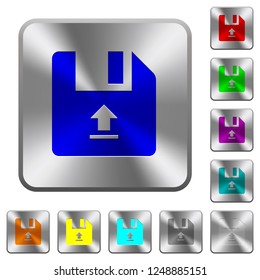 Upload file engraved icons on rounded square glossy steel buttons