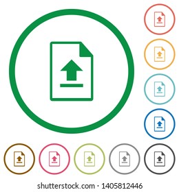 Upload file flat color icons in round outlines on white background