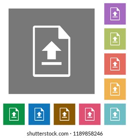 Upload file flat icons on simple color square backgrounds