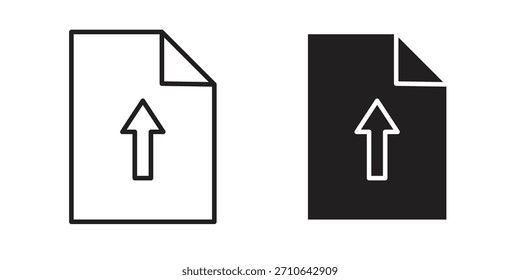 Icono de archivo del Cargar en un diseño de Vector de trazo negro y versión sólida plana sobre fondo blanco