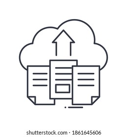 Upload file icon, linear isolated illustration, thin line vector, web design sign, outline concept symbol with editable stroke on white background.