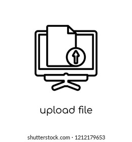 Upload file icon. Trendy modern flat linear vector Upload file icon on white background from thin line web hosting collection, editable outline stroke vector illustration