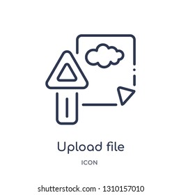 upload file icon from web hosting outline collection. Thin line upload file icon isolated on white background.
