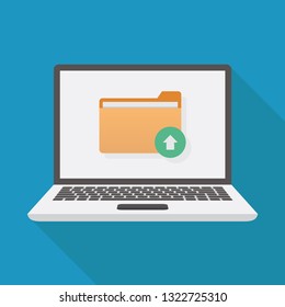 Upload file, laptop, file, arrow, flat design vector illustration