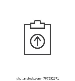Upload file line icon, outline vector sign, linear style pictogram isolated on white. Clipboard with arrow symbol, logo illustration. Editable stroke