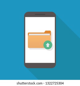 Upload file, smart phone, file, arrow, flat design vector illustration