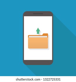 Upload file, smart phone, file, arrow, flat design vector illustration