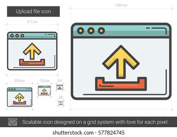 Upload file vector line icon isolated on white background. Upload file line icon for infographic, website or app. Scalable icon designed on a grid system.