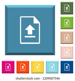 Upload file white icons on edged square buttons in various trendy colors
