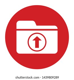 Upload files icon vector isolated on flat red round button illustration