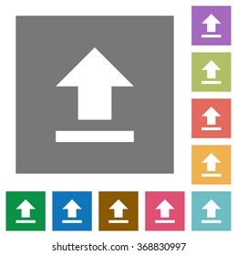 Upload flat icon set on color square background.