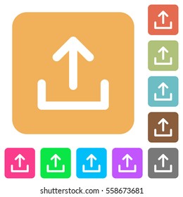 Upload flat icons on rounded square vivid color backgrounds.