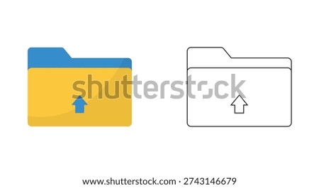 Upload Folder Icon Set File Directory with Arrow Up Flat and Outline Vector Illustration