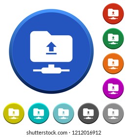 Upload to ftp round color beveled buttons with smooth surfaces and flat white icons