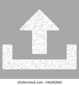 Upload grainy textured icon for overlay watermark stamps. Flat symbol with dirty texture. Dotted vector white ink rubber seal stamp with grunge design on a silver background.
