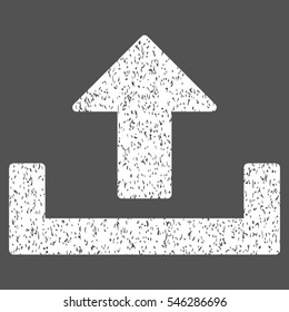 Upload grainy textured icon for overlay watermark stamps. Flat symbol with unclean texture. Dotted vector white ink rubber seal stamp with grunge design on a gray background.