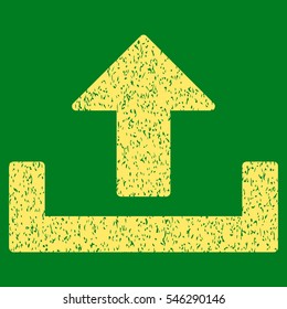 Upload grainy textured icon for overlay watermark stamps. Flat symbol with scratched texture. Dotted vector yellow ink rubber seal stamp with grunge design on a green background.