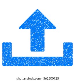 Upload grainy textured icon for overlay watermark stamps. Flat symbol with unclean texture. Dotted vector blue ink rubber seal stamp with grunge design on a white background.